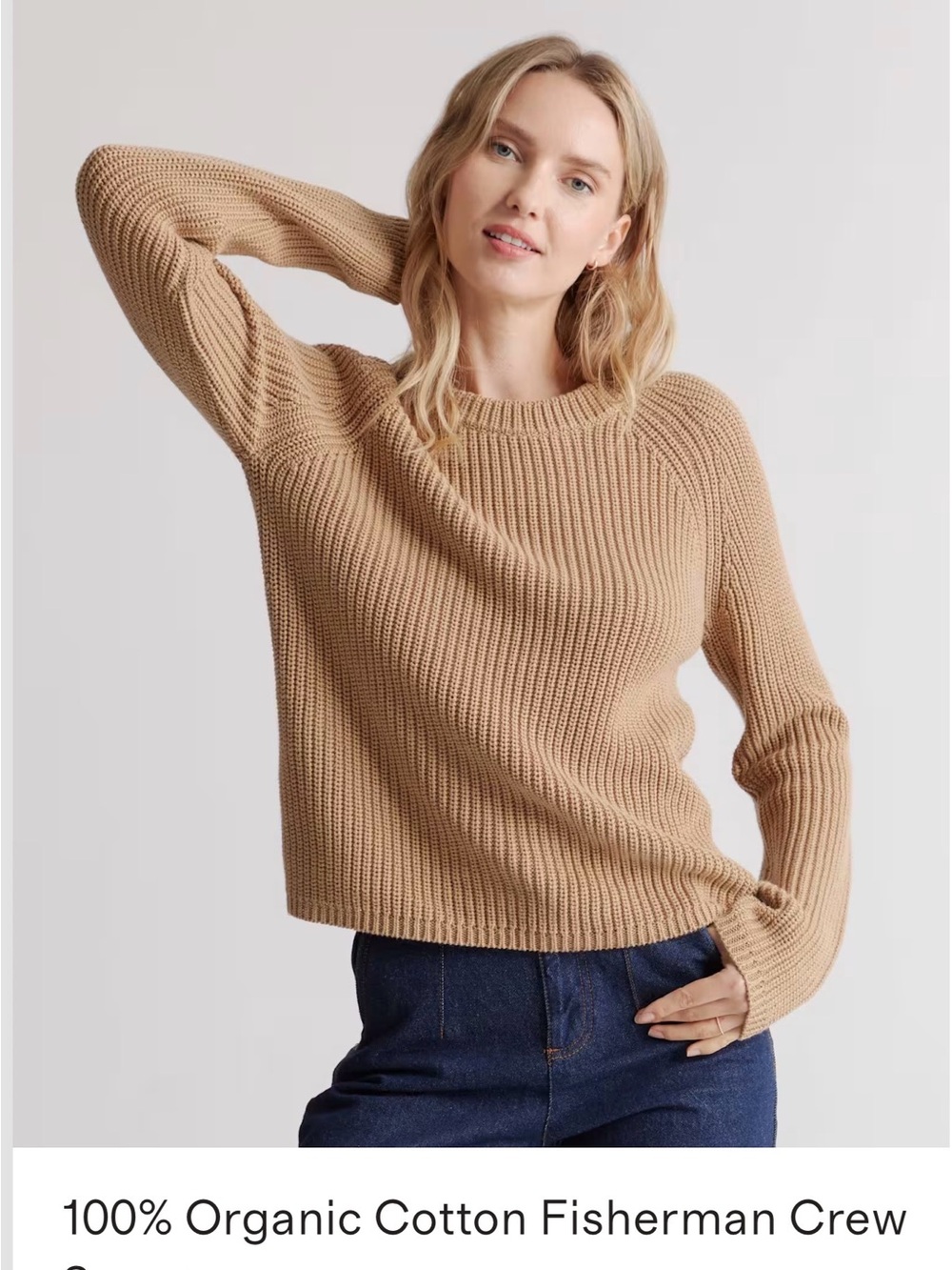 Quince Camel Crewneck Fisherman Rib Sweater